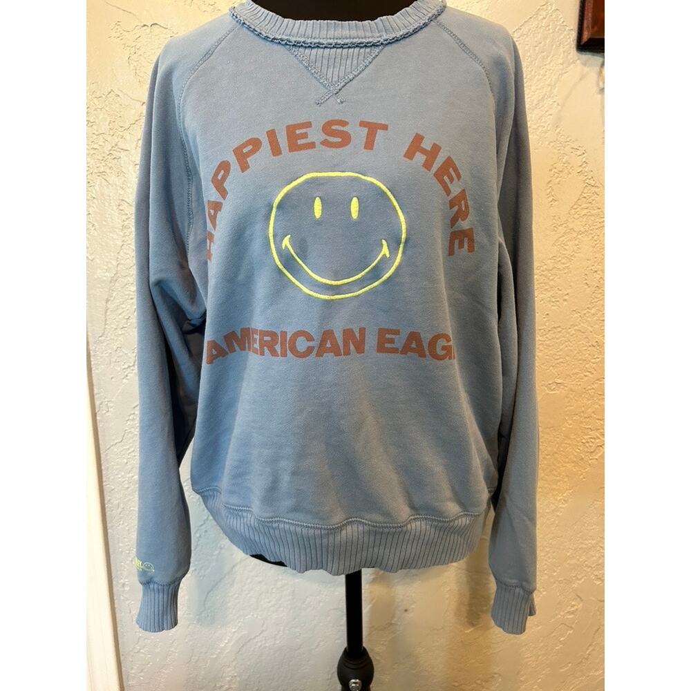 American Eagle "Happiest Here" Smiley Face Graphic Sweatshirt - Size M